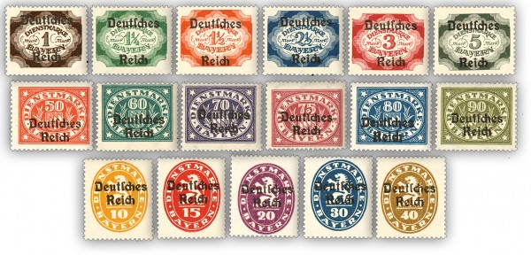 Dt. Reich Dienst MiNr. 34/51 ** Dienstmarken von Bayern mit Aufdruck