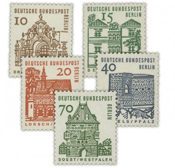 Berlin Rollenmarken Dt. Bauwerke ** MiNr. 242-245R, 248R, 5 Werte mit Zählnummer