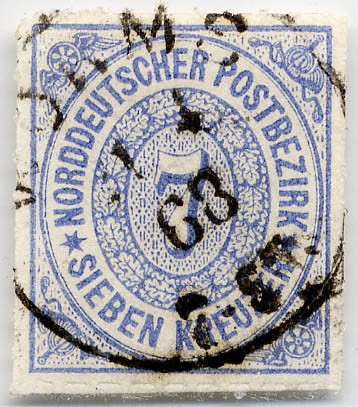 Norddeutscher Postbezirk MiNr. 10 o 7 Kreuzer / blau
