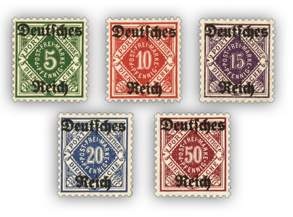 Dt. Reich Dienst MiNr. 52/56 ** Neu gedruckte Dienstmarken Ziffern in Raute
