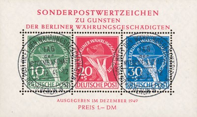 Berlin MiNr. 68/70 Bl. 1 o Für Berliner Währungsgeschädigte