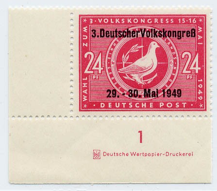 SBZ Allg.A. MiNr. 233aI DZ ** 3. Volkskongreß (Aufdruck bauchig)