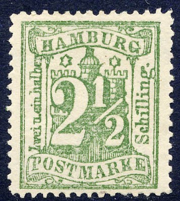 Hamburg MiNr. 22a * 2 1/2 Schilling / dunkelolivgrün / gez.