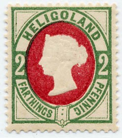 Helgoland MiNr. 12 * 2Pf/2F grün/lilakarmin