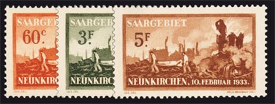 Dt. Abst.Geb. Saargebiet MiNr. 168/70 ** Explosionsunglück 1933 in Neunkirchen