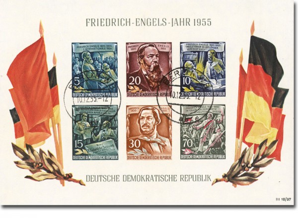 DDR Bl. 13 o MiNr. 485/90B Friedrich-Engels-Jahr 1955