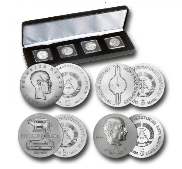 DDR Münzen-Set 5 Mark 4 Gedenkmünzen in Münzkassette