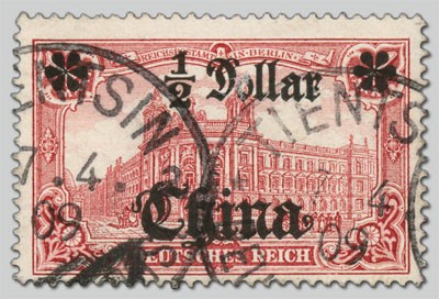 Dt. Post in China MiNr. 34 A o 1/2 Dollar "Reichspostamt"