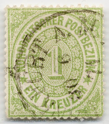 Norddeutscher Postbezirk MiNr. 19 o 1 Kreuzer / gelblichgrün