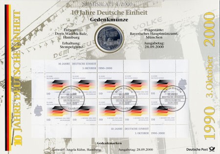BRD Numisblatt 4/2000 10 Jahre Deutsche Einheit