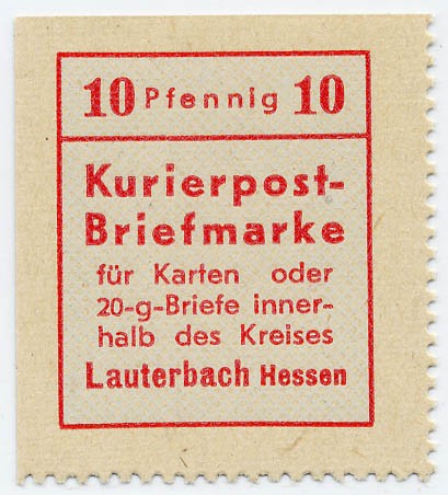 Dt. Lokalausgabe - Lauterbach (n.a.) MiNr. 1 IV ** - Kurierpostmarke (PF IV)