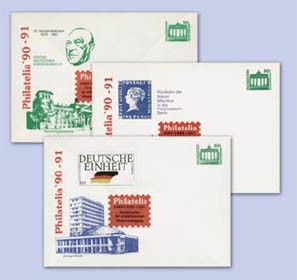 Set mit 3 versch. privaten Umschlag-Ganzsachen * der DDR/Deutsche Post zur Philatelia mit Zudruck