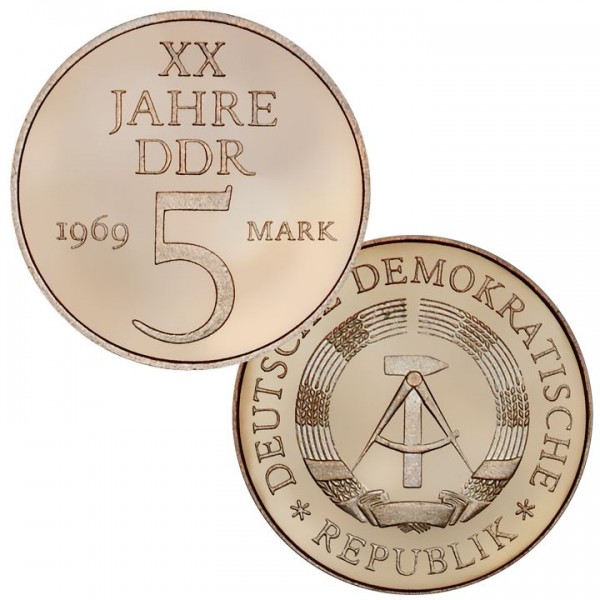 DDR Münze 1969, 5 M, st 20 Jahre DDR