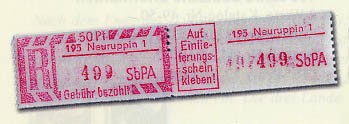 DDR Einschreibmarke MiNr. 2F ** 195-1 Neuruppin