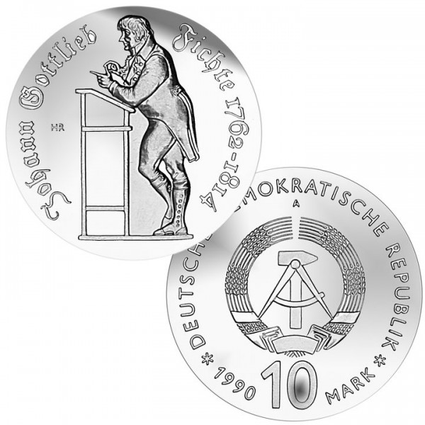 DDR Münze 1990, 10 M, st 175. Todestag Johann G. Fichte