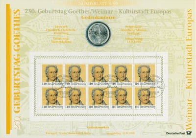 BRD Numisblatt 3/1999 250 Geburtstag Goethes