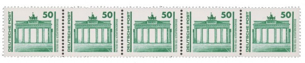 DDR MiNr. 3346 R ** (50 Pf.) 5er-Streifen Freimarken: Bauwerke u.Denkmäler