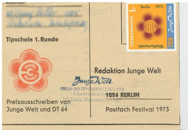 DDR Spendenmarke Nr. 1 oder 2 auf Karte