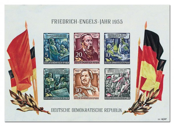 DDR Bl. 13 ** MiNr. 485/90B Friedrich-Engels-Jahr 1955