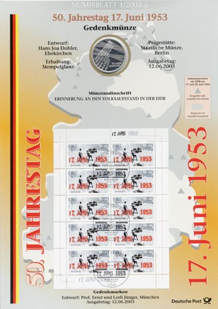 BRD Numisblatt 3/2003 50 Jahre Volksaufstand vom 17. Juni 1953