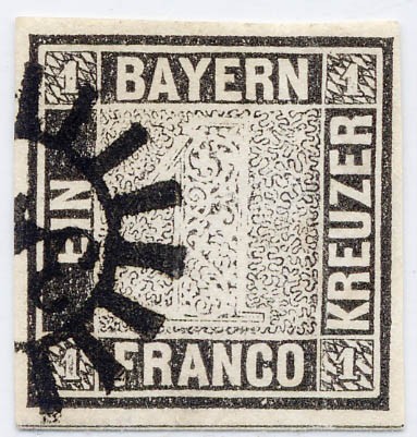 Bayern MiNr. 1Ia o 1 Kreuzer / grauschwarz / Platte I