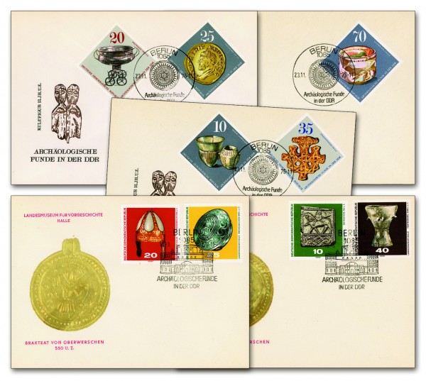 DDR FDC-Set MiNr. 1553/56 + 2182/86 Archäologische Funde I + II