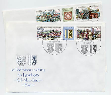 DDR FDC MiNr. 3173/76 Zdr. Briefm. -Ausst. d. Jugend Erfurt u. Chemnitz