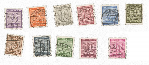 SBZ West-Sa. MiNr. 126/37 Y gestempelt Freimarken Ziffern (II), 11 Werte, geprüft