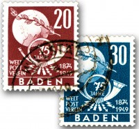 Franz.Zone Baden MiNr. 56/57 o 75 Jahre Weltpostverein