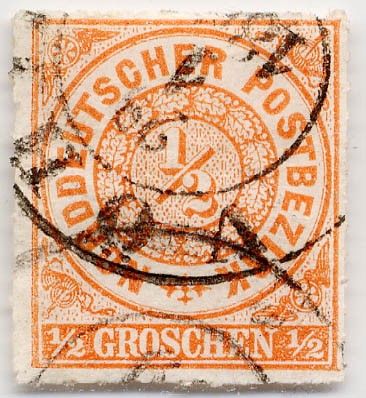 Norddeutscher Postbezirk MiNr. 3 o 1/2 Groschen / mittelorange