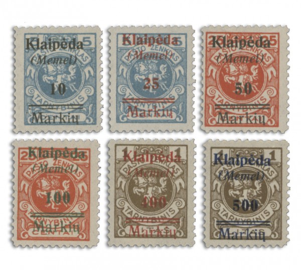 Memelgebiet MiNr. 129/134 **, 6 Werte Freimarken Litauen mit Aufdruck