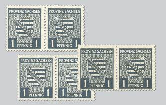 SBZ Prov.Sa. MiNr. 73I, 73II, und 73III ** PF mit Vergleichsstück, FM 1 Pf Provinzwappen
