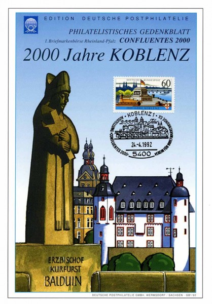 DDR Gedenkblatt G20 Koblenz fluoreszier.Papier (BRD-Papier)