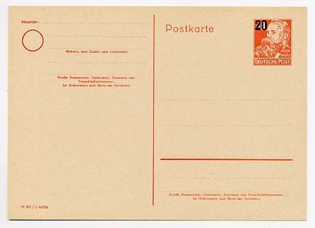 DDR Ganzsache P 42/01 * 20Pf.auf 30Pf. Friedrich Engels (M 301 C 4296)