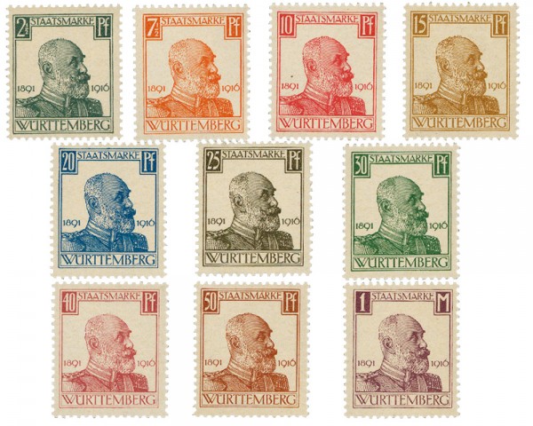 Württemberg Dienstmarken MiNr. 241/50 ** 25 J. König Wilhelm II
