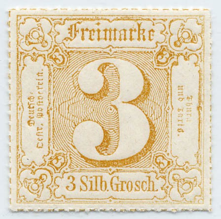 Thurn & Taxis MiNr. 50 ** 3 Gr., ockerbraun durchstochen