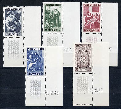 Saarland MiNr. 267/71 Br ** Volkshilfe, Eckrandstücke mit kompl. Druckdatum