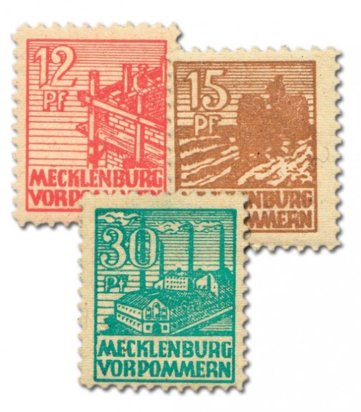 SBZ M./V. Mi-Nr. 36zb, 37za u. 39za 3 Freimarken d. Abschiedsserie SBZ "z-Papier" **