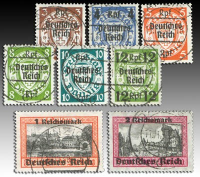 Dt. Reich MiNr. 716/29 o Freimarken von Danzig mit Aufdruck
