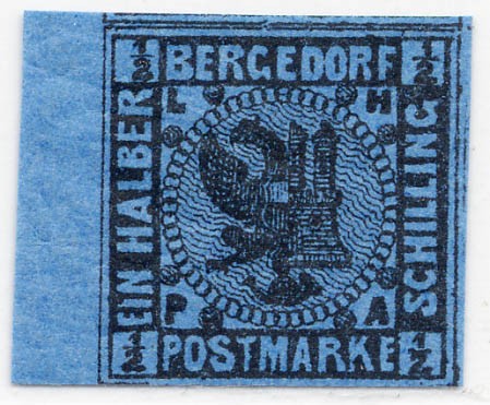 Bergedorf MiNr. 1b ** 1/2 Schilling / dunkelblau