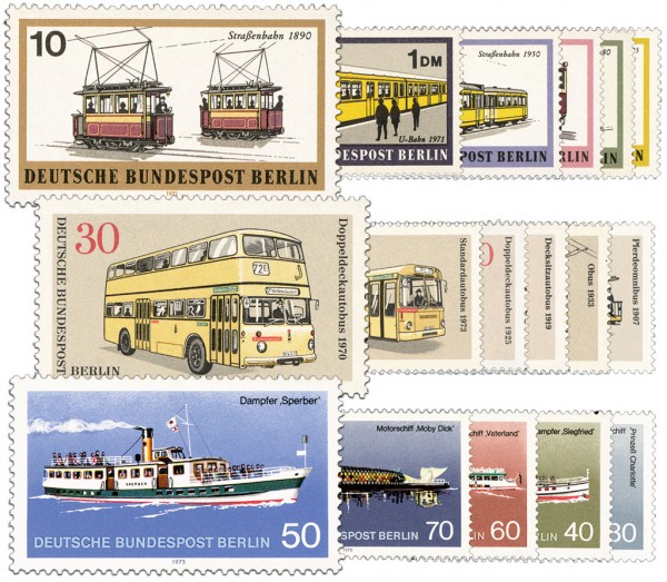Berliner Verkehrsmittel I-III ** (17 Werte) MiNr. 379/84, 446/51 und 483/87