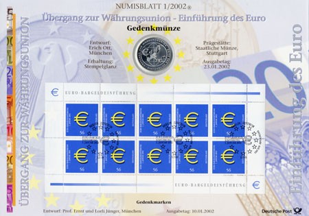 BRD Numisblatt 1/2002 Einführung €uro
