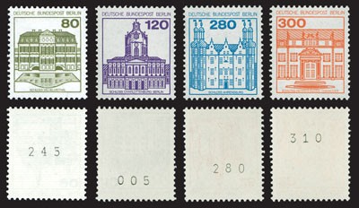 Berliner Rollenmarken ** 21 x "Burgen und Schlösser" mit Zählnummer
