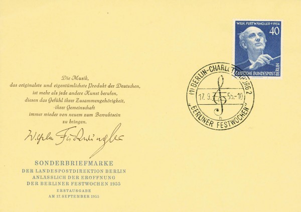 Berlin FDC Mi-Nr. 128 1. Todestag Furtwängler