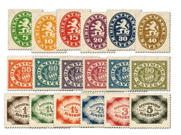 Bayern Dienstmarken MiNr. 44/61 ** Die "Abschiedsausgabe" von 1920