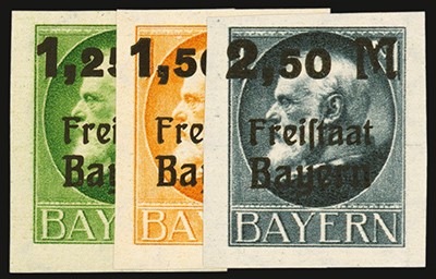 Bayern MiNr. 174/76 B ** Freistaat Bayern: Markwerte ungezähnt