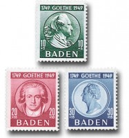 Franz.Zone Baden MiNr. 47/49 ** 200.Geburtstag J.W.v.Goethe