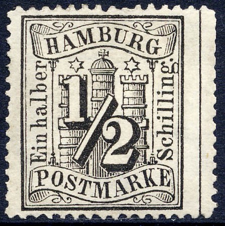 Hamburg MiNr. 10 (*) 1/2 Schilling / schwarz / gez.