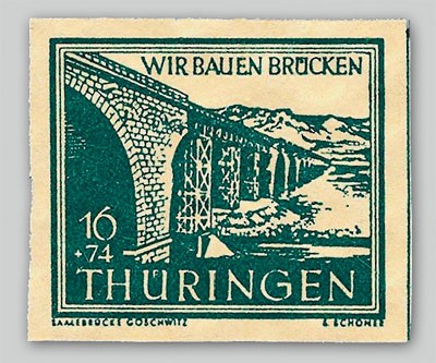 SBZ Thür. MiNr. 114 yy ** gepr. 16 + 74 Pf Wiederaufbau Brücken