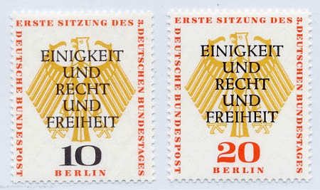 Berlin MiNr. 174/75 ** 1.Sitzung des 3.Deutschen Bundestages